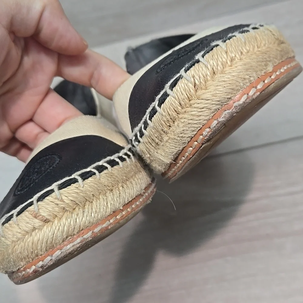 Tory Burch Women's Textile Espadrille Wedge Logo Shoes Sz 8M